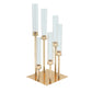 24" Gold 6 Arm Cluster Taper Candle Holder With Clear Glass Shades, Large Candle Arrangement