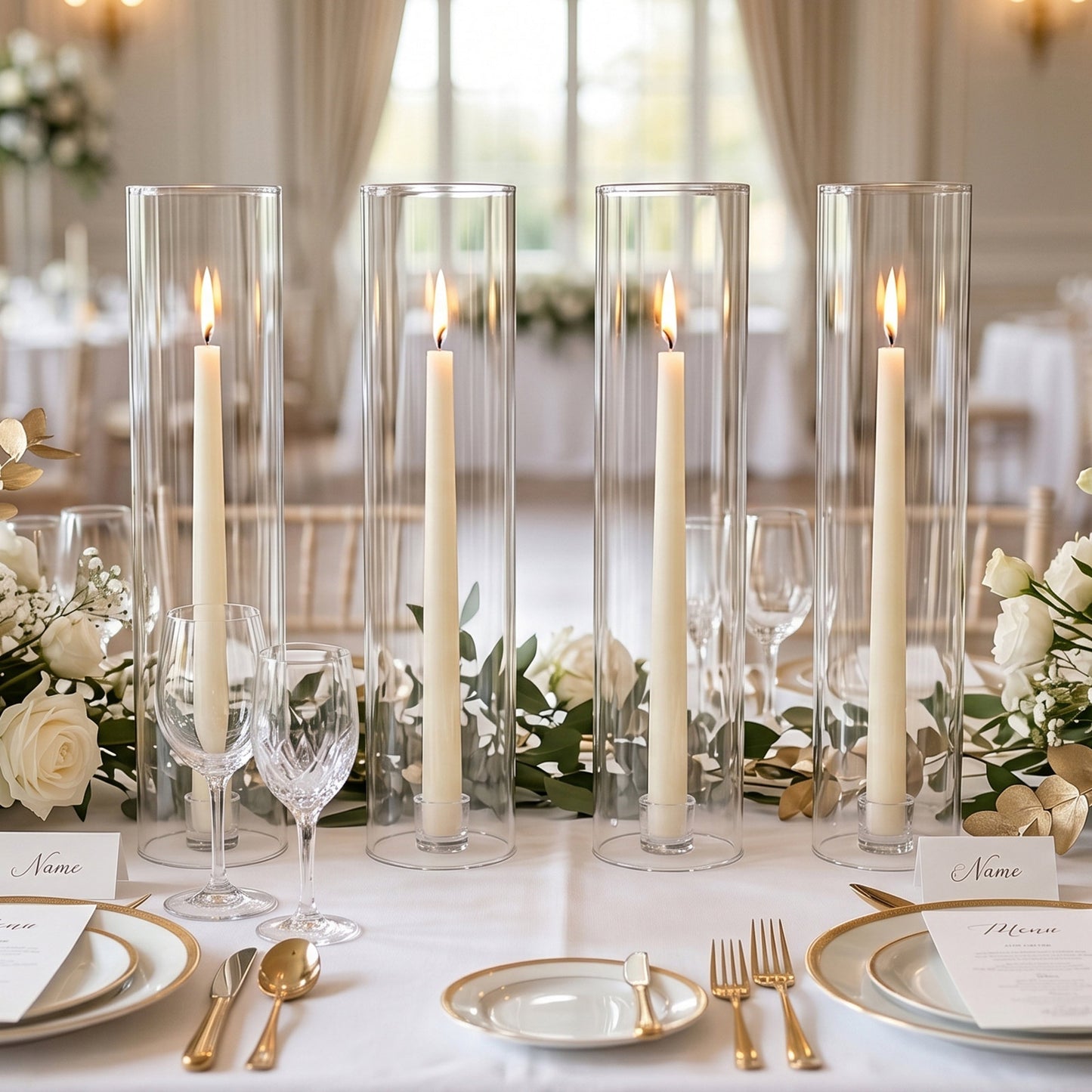 2 Pack Clear Glass Hurricane Candelabra Shades 20" Tall x 4" Dia - Open End Cylinder Candle Covers