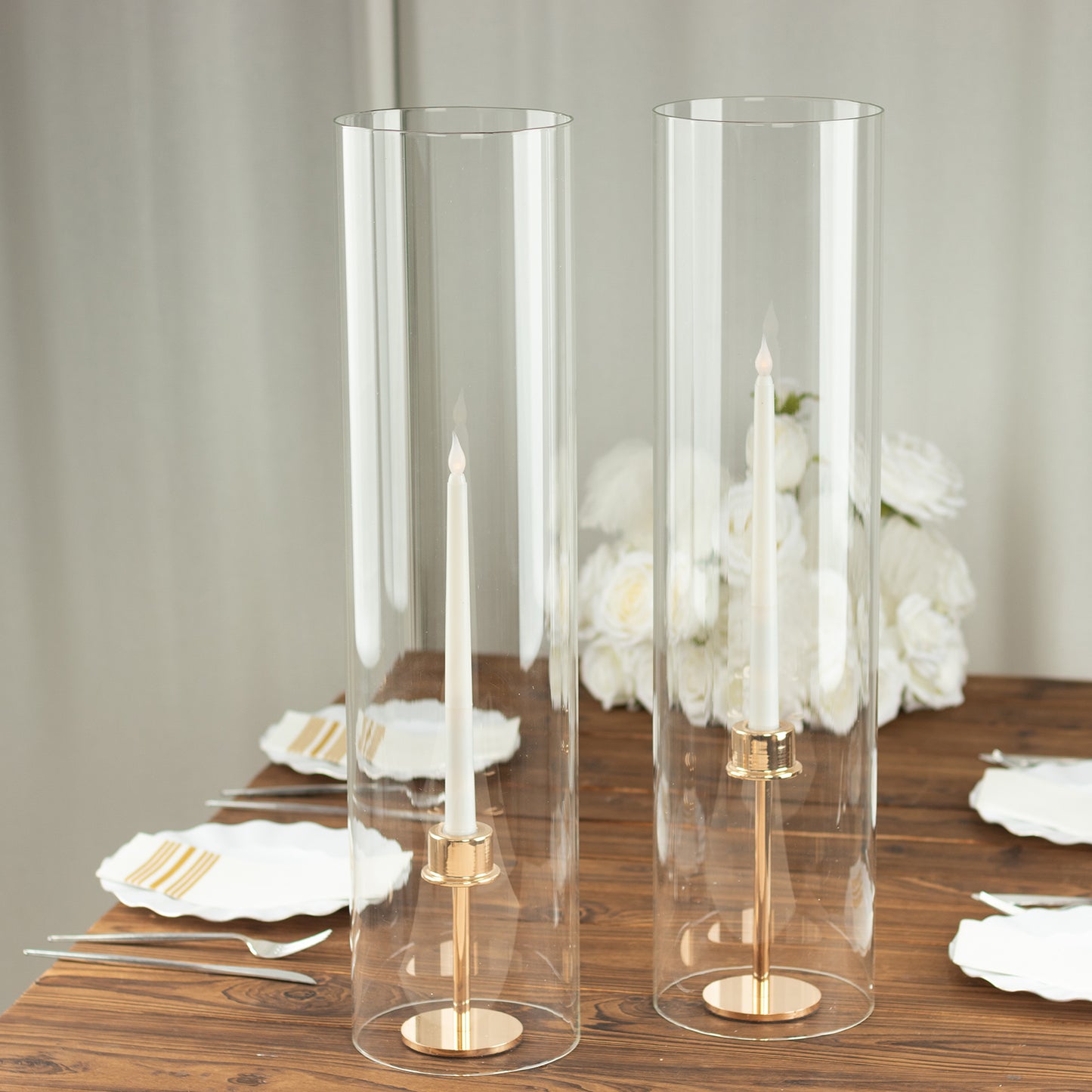 2 Pack Clear Candelabra Candle Holder Glass Shades With Open Ends, Pillar Hurricane Candle Shades - 24"