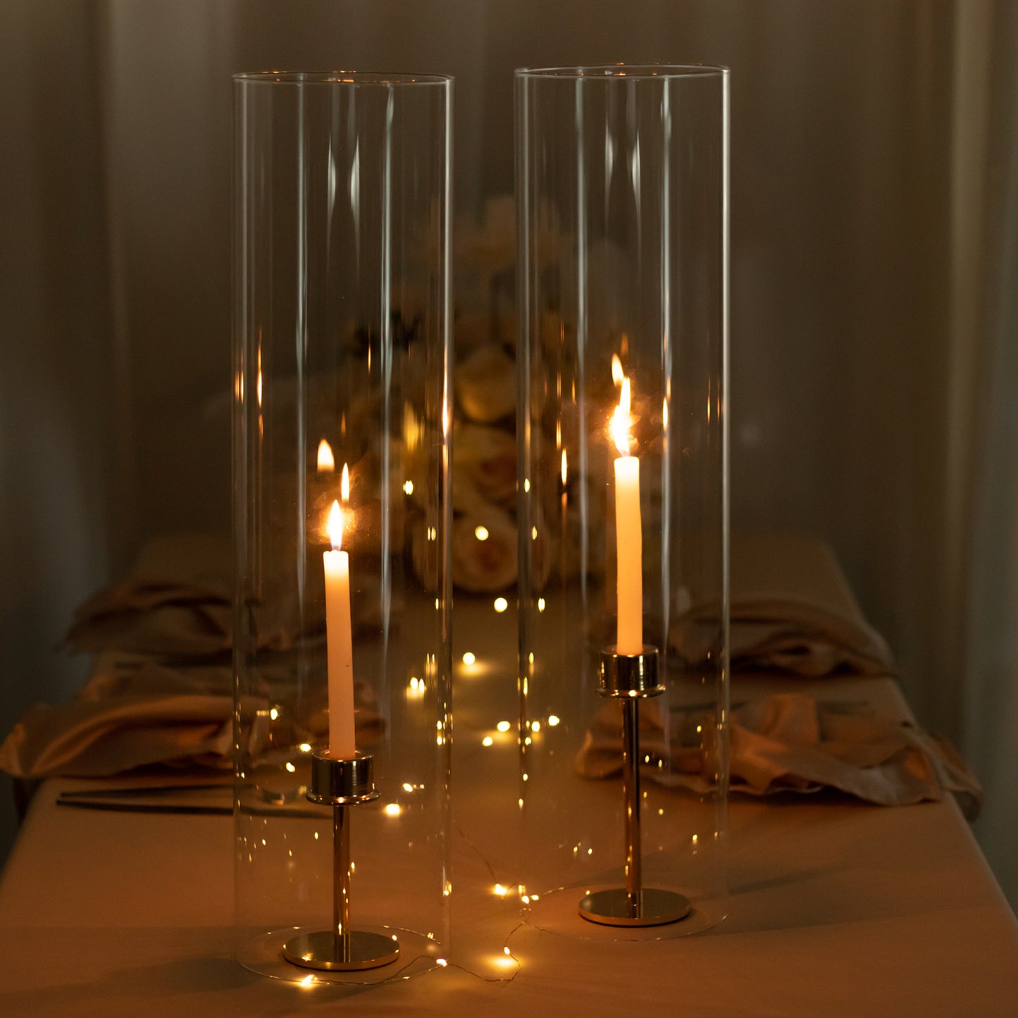 2 Pack Clear Candelabra Candle Holder Glass Shades With Open Ends, Pillar Hurricane Candle Shades - 24"