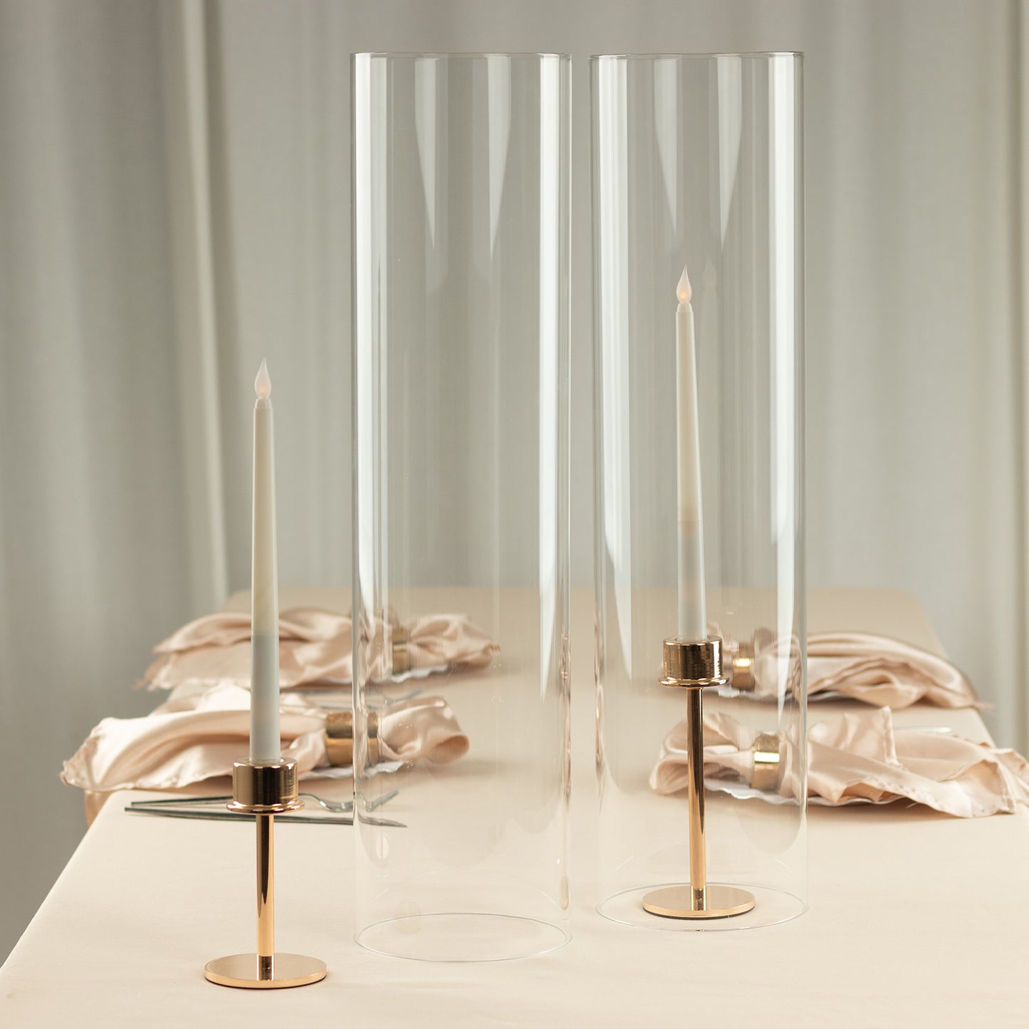 2 Pack Clear Candelabra Candle Holder Glass Shades With Open Ends, Pillar Hurricane Candle Shades - 24"