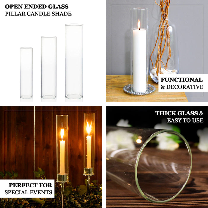 Clear 10" candelabra candle holder glass shade, open end hurricane design.