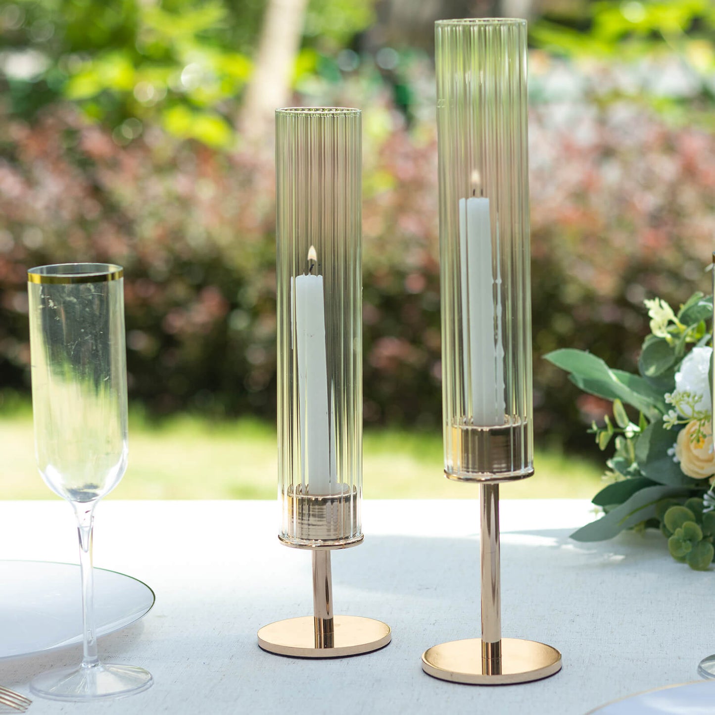 2 Pack Clear Ribbed Candle Holder Glass Shades With Open Ends, Pillar Hurricane Candelabra Candle Shades - 10"