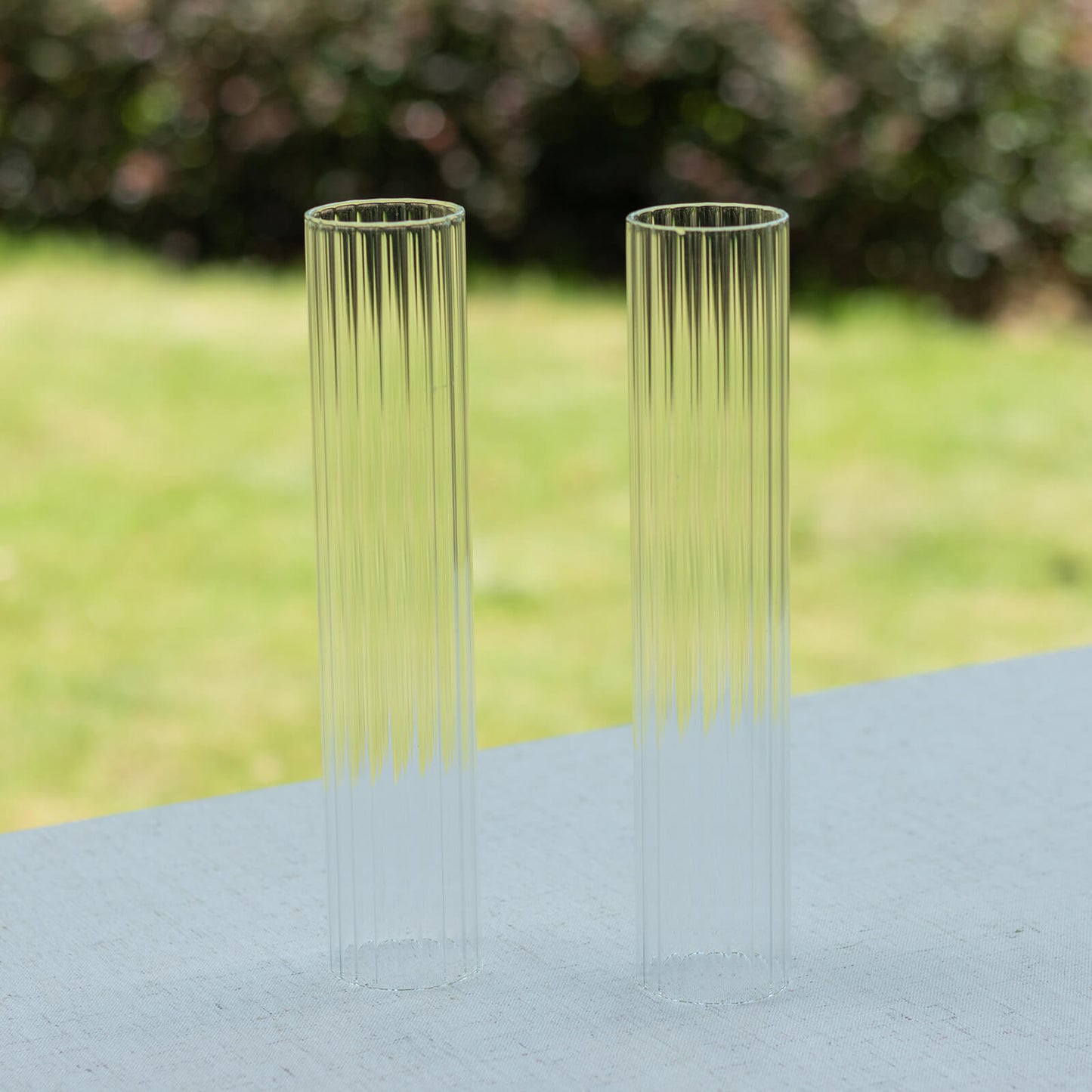 2 Pack Clear Ribbed Candle Holder Glass Shades With Open Ends, Pillar Hurricane Candelabra Candle Shades - 10"