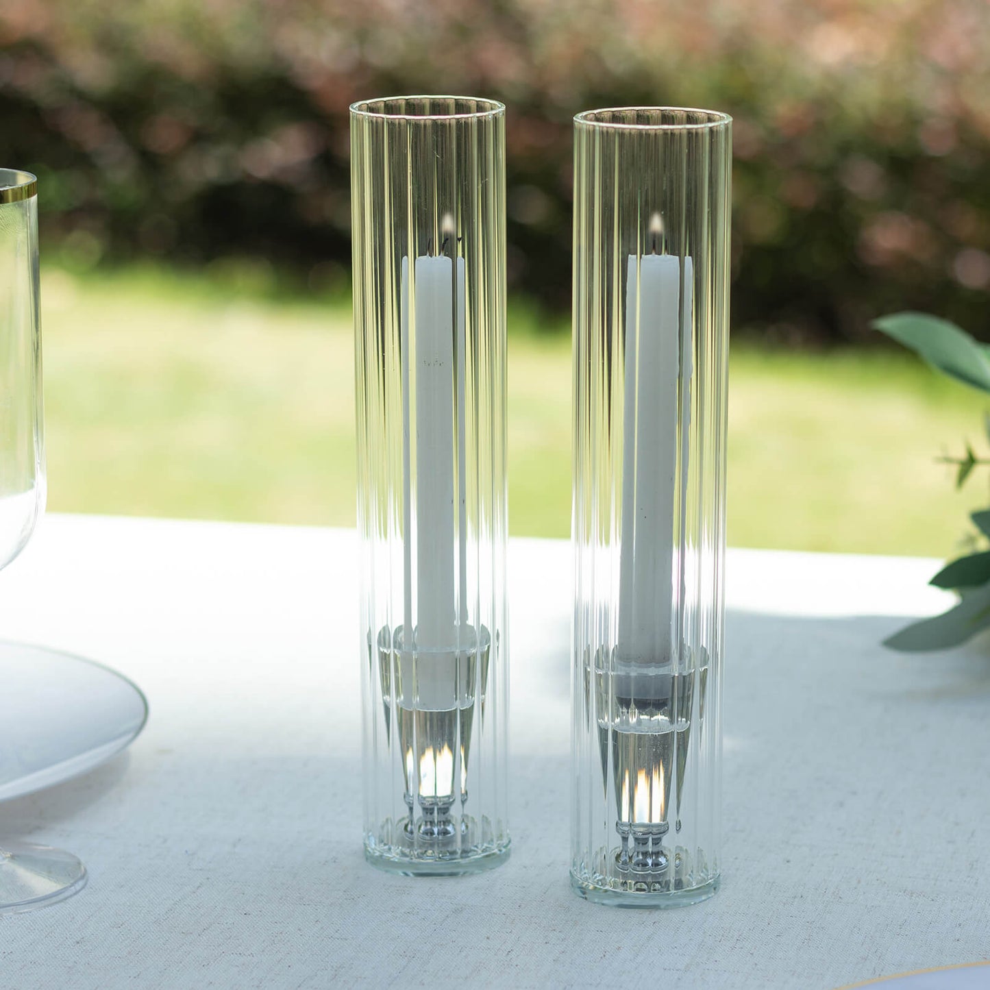 2 Pack Clear Ribbed Candle Holder Glass Shades With Open Ends, Pillar Hurricane Candelabra Candle Shades - 10"