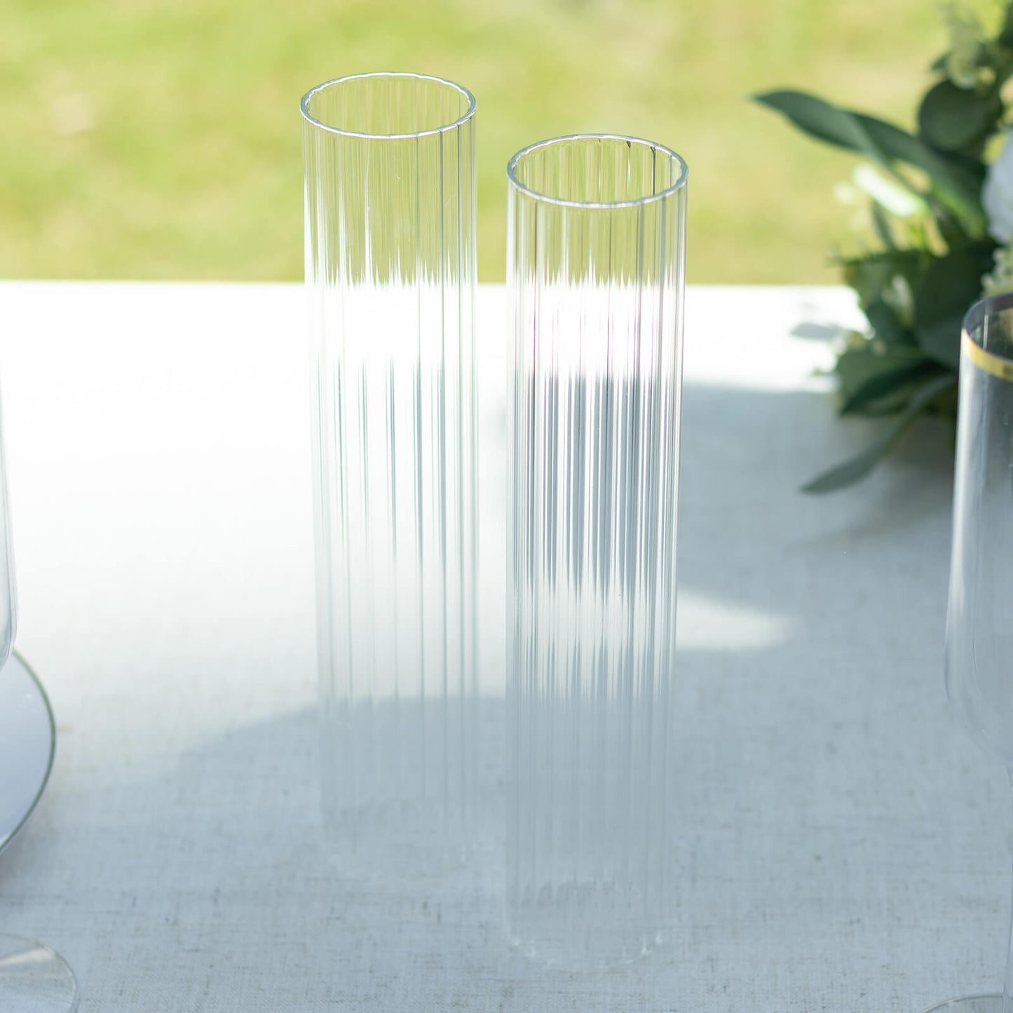 2 Pack Clear Ribbed Candle Holder Glass Shades With Open Ends, Pillar Hurricane Candelabra Candle Shades - 10"