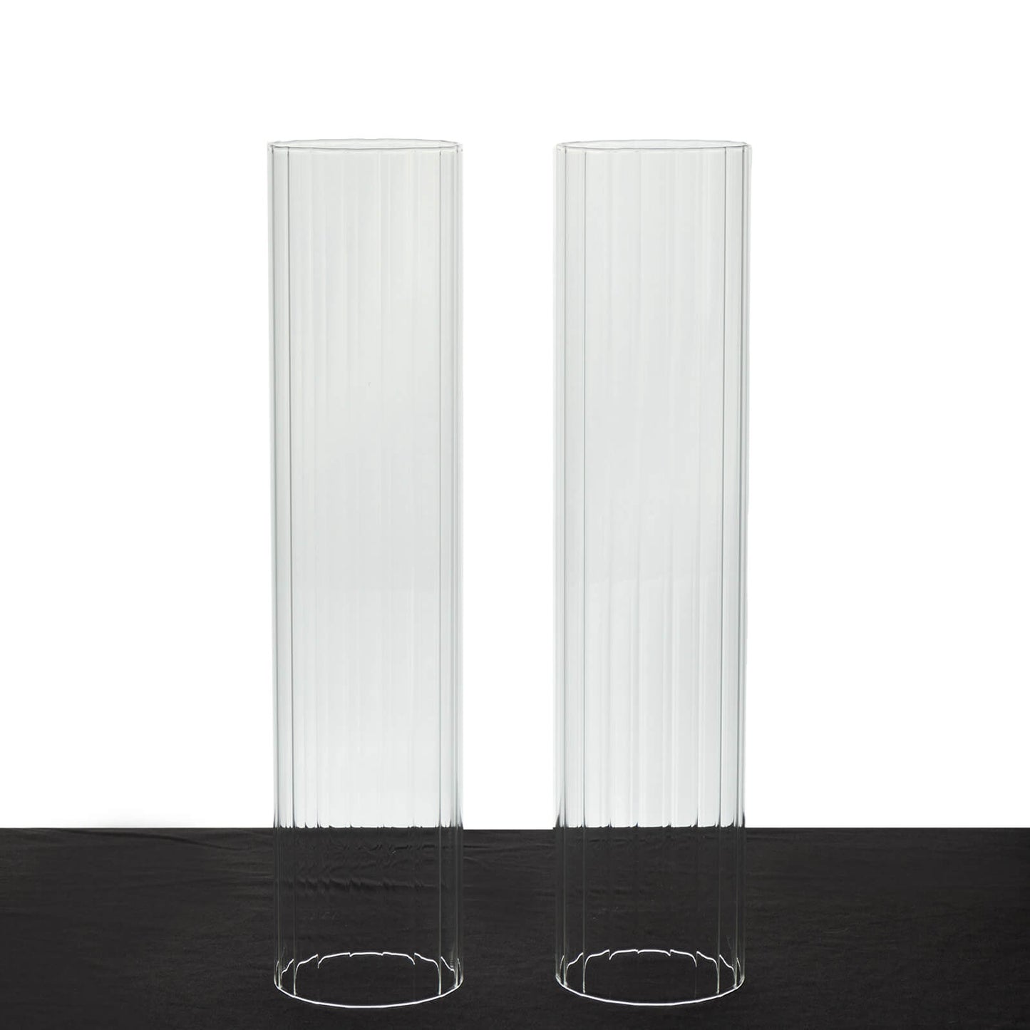 2 Pack Clear Ribbed Candle Holder Glass Shades With Open Ends, Pillar Hurricane Candelabra Candle Shades - 14"