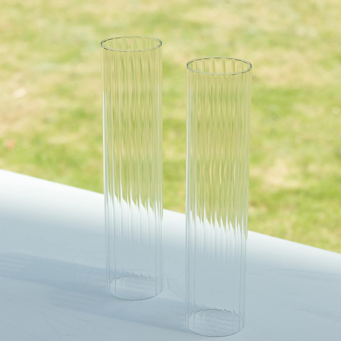 2 Pack Clear Ribbed Candle Holder Glass Shades With Open Ends, Pillar Hurricane Candelabra Candle Shades - 14"