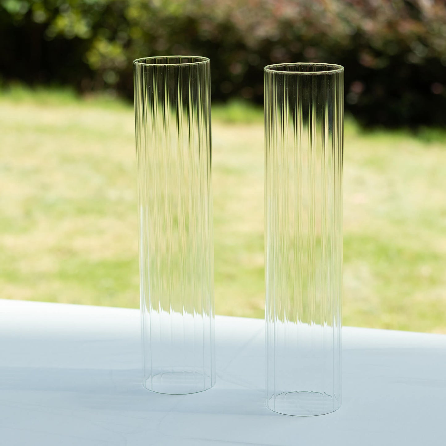 2 Pack Clear Ribbed Candle Holder Glass Shades With Open Ends, Pillar Hurricane Candelabra Candle Shades - 14"