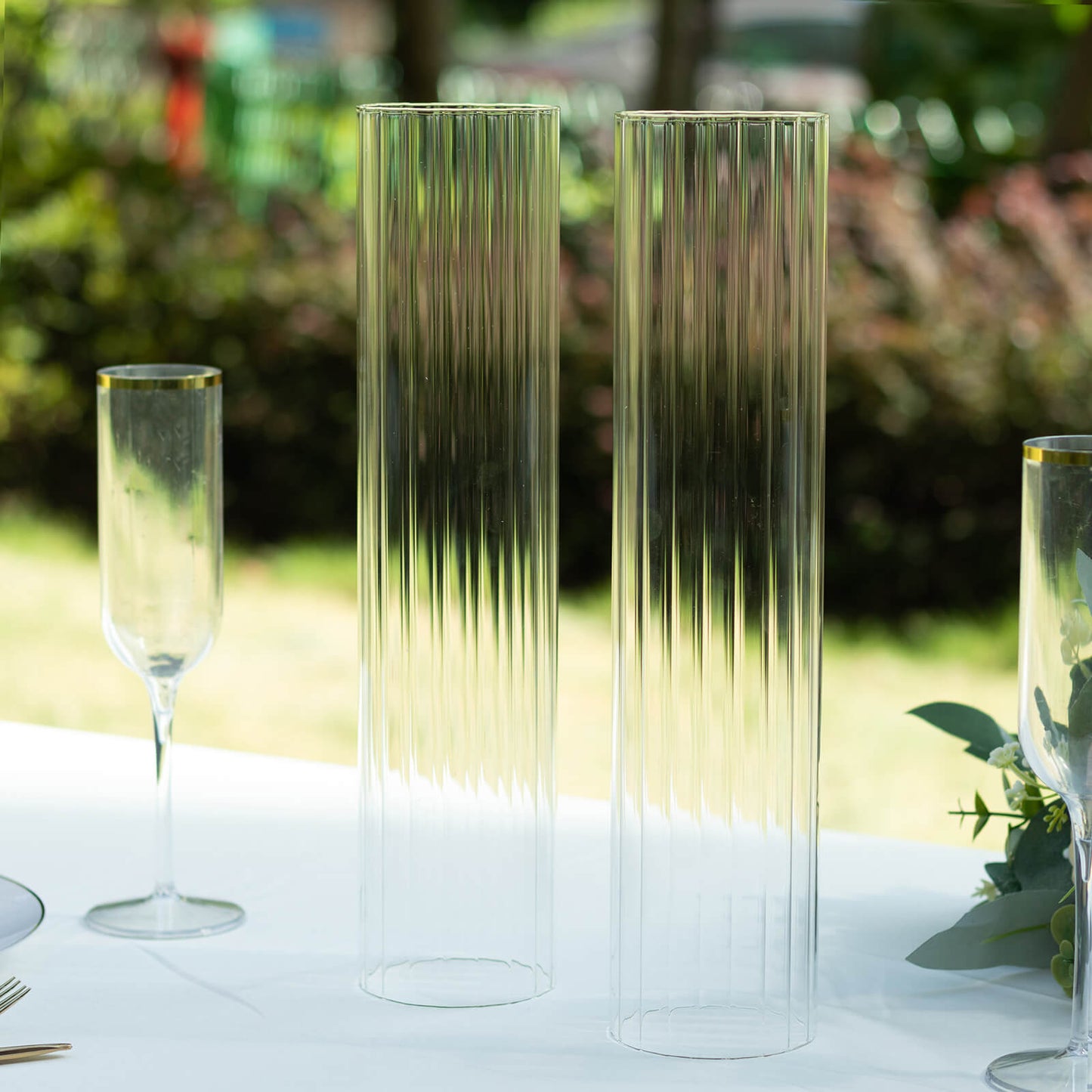 2 Pack Clear Ribbed Candle Holder Glass Shades With Open Ends, Pillar Hurricane Candelabra Candle Shades - 14"