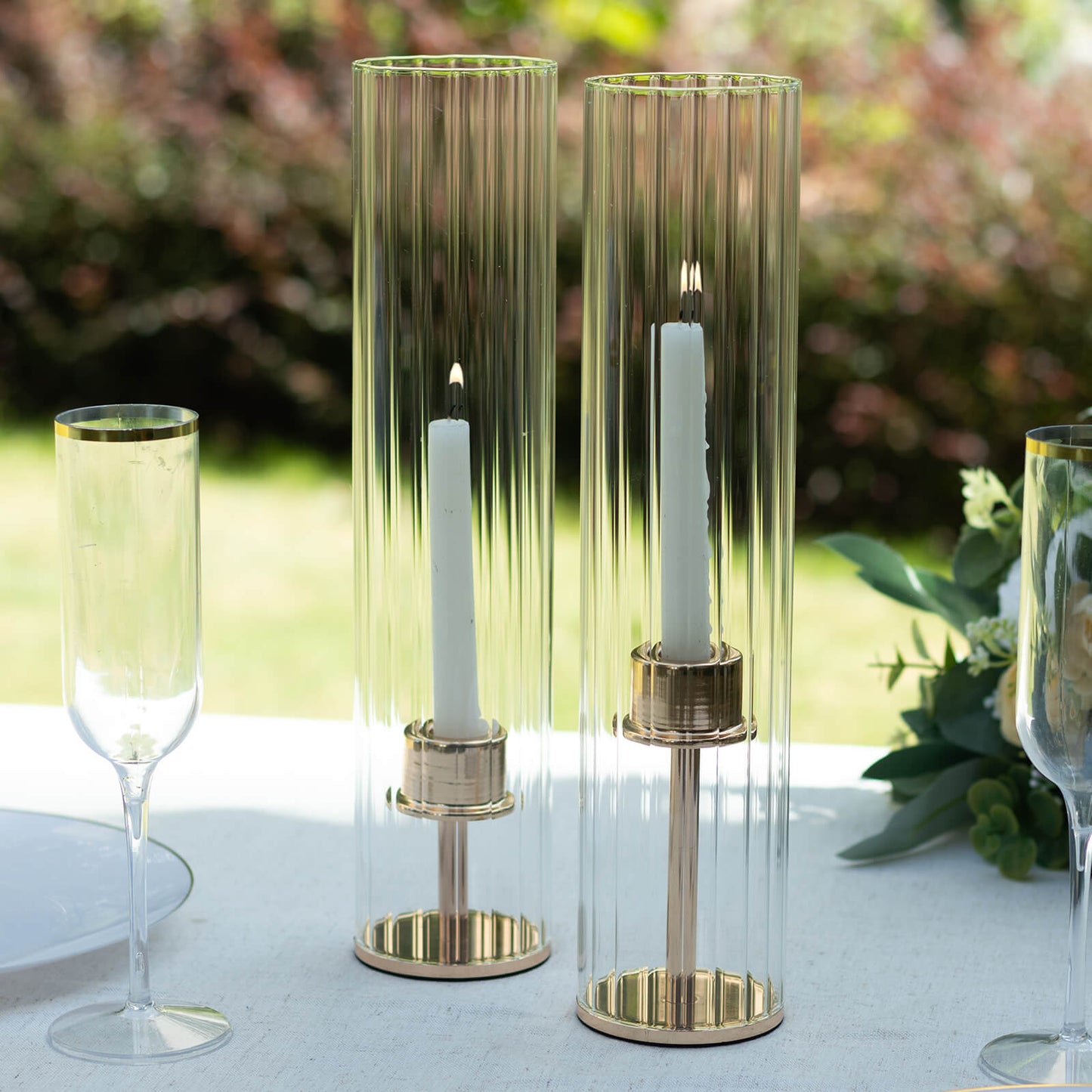 2 Pack Clear Ribbed Candle Holder Glass Shades With Open Ends, Pillar Hurricane Candelabra Candle Shades - 14"