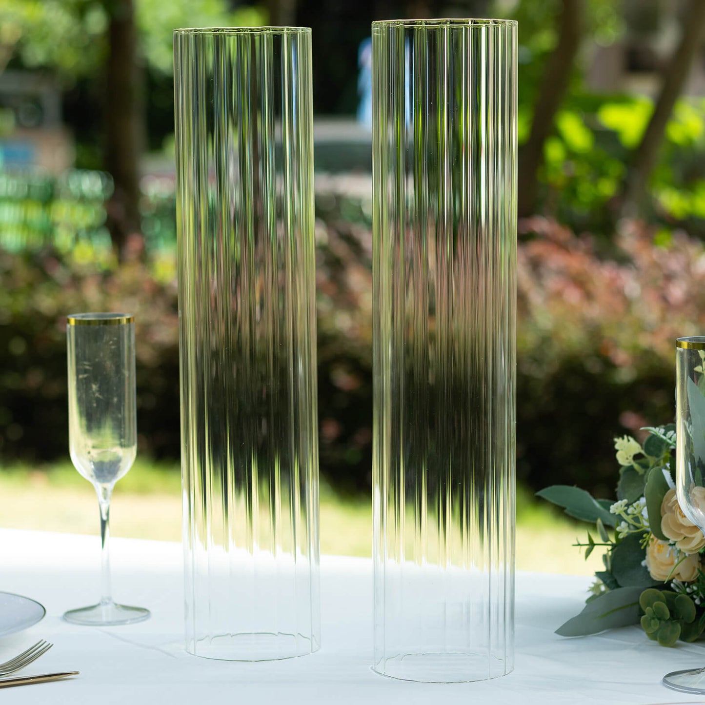 2 Pack Clear Ribbed Candle Holder Glass Shades With Open Ends, Pillar Hurricane Candelabra Candle Shades - 18"