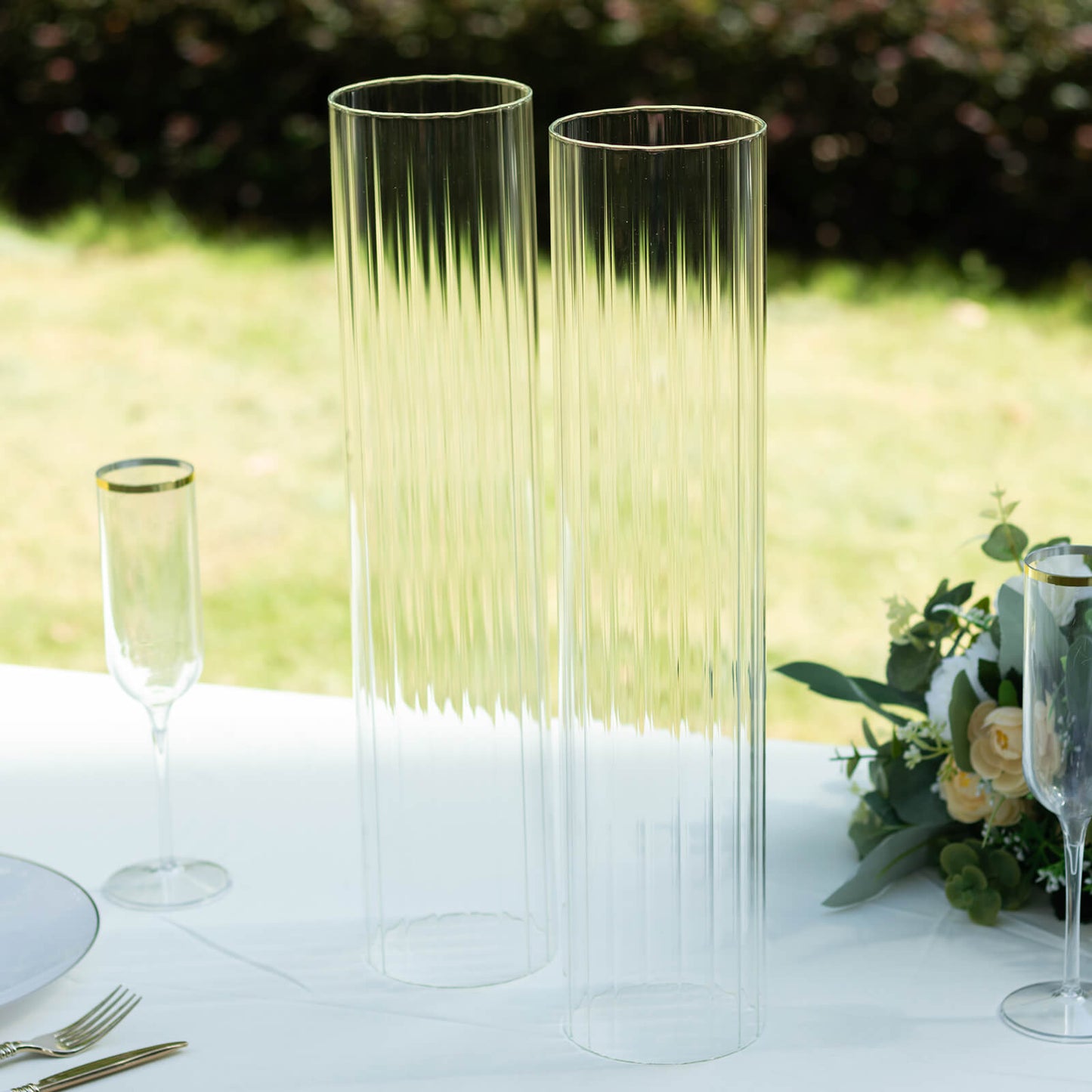 2 Pack Clear Ribbed Candle Holder Glass Shades With Open Ends, Pillar Hurricane Candelabra Candle Shades - 18"