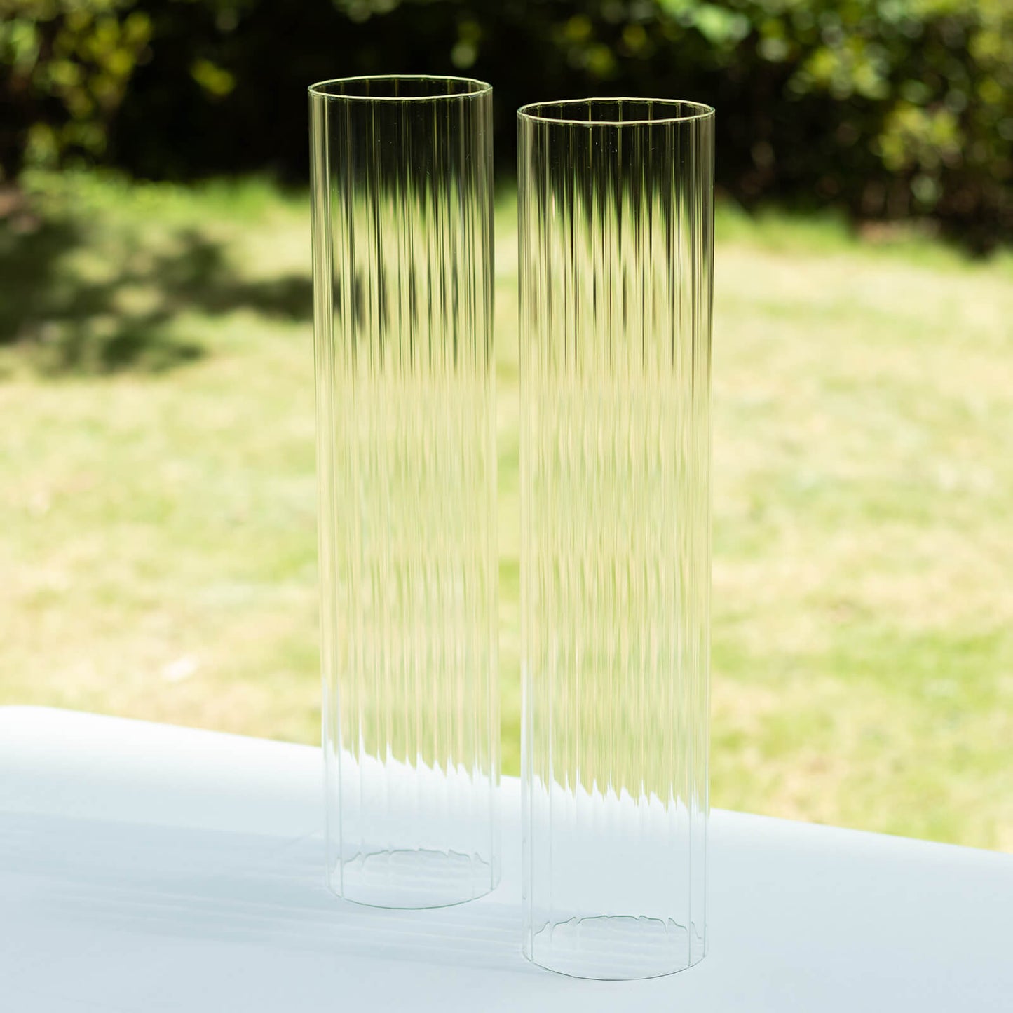 2 Pack Clear Ribbed Candle Holder Glass Shades With Open Ends, Pillar Hurricane Candelabra Candle Shades - 18"