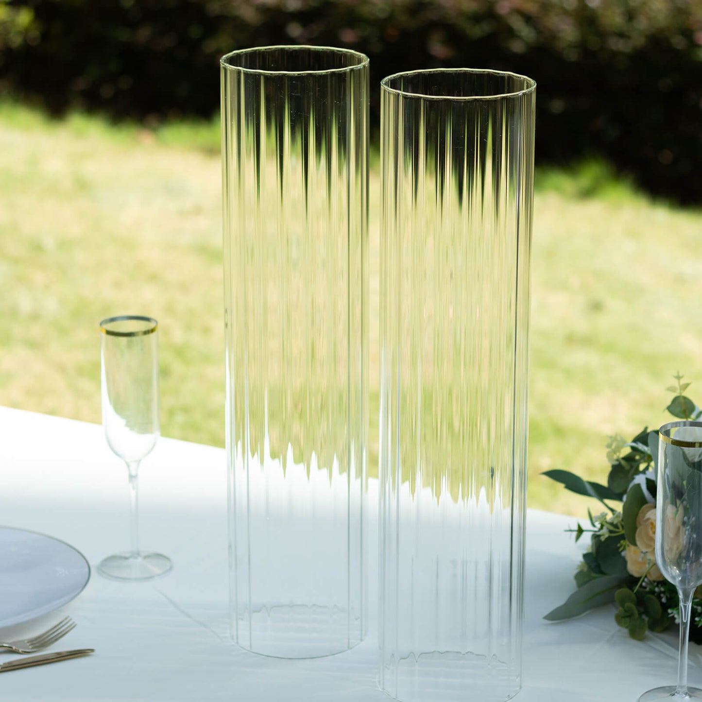2 Pack Clear Ribbed Candle Holder Glass Shades With Open Ends, Pillar Hurricane Candelabra Candle Shades - 20"