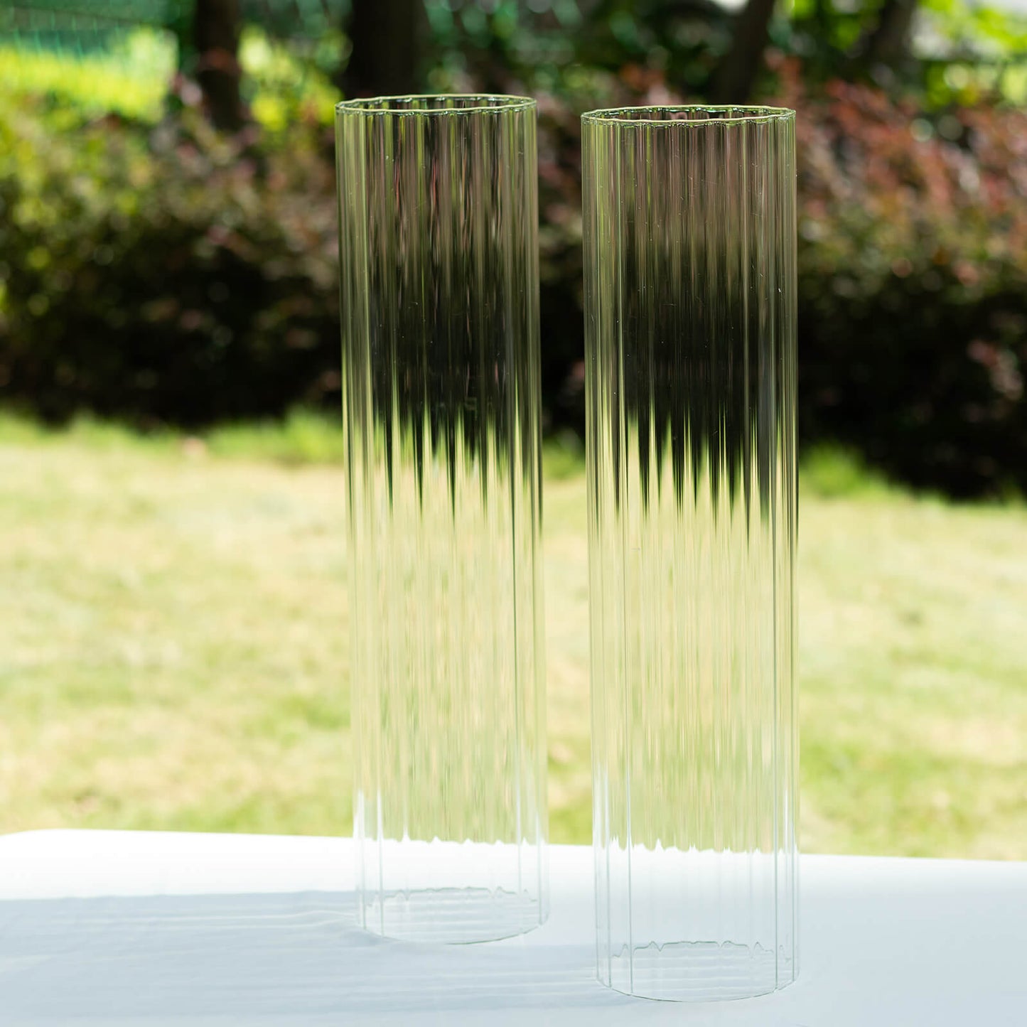 2 Pack Clear Ribbed Candle Holder Glass Shades With Open Ends, Pillar Hurricane Candelabra Candle Shades - 20"