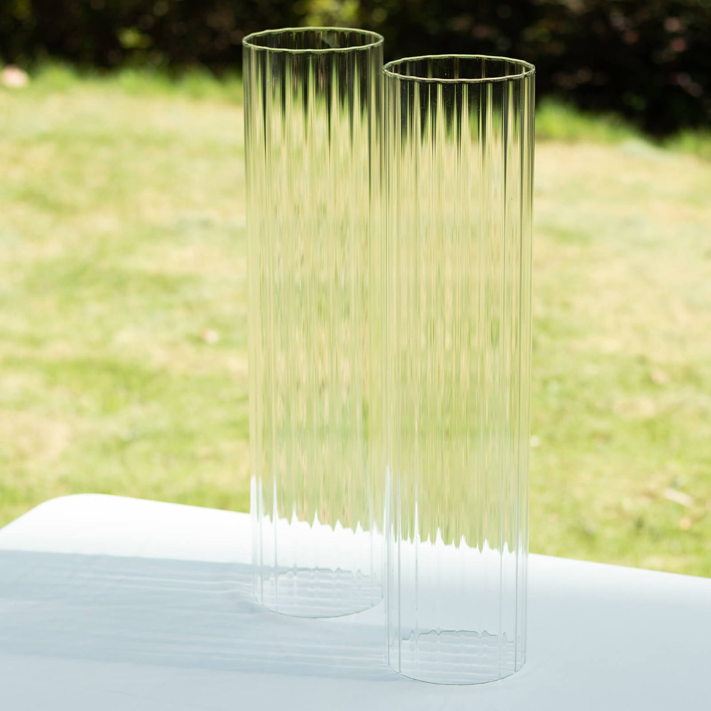 2 Pack Clear Ribbed Candle Holder Glass Shades With Open Ends, Pillar Hurricane Candelabra Candle Shades - 20"