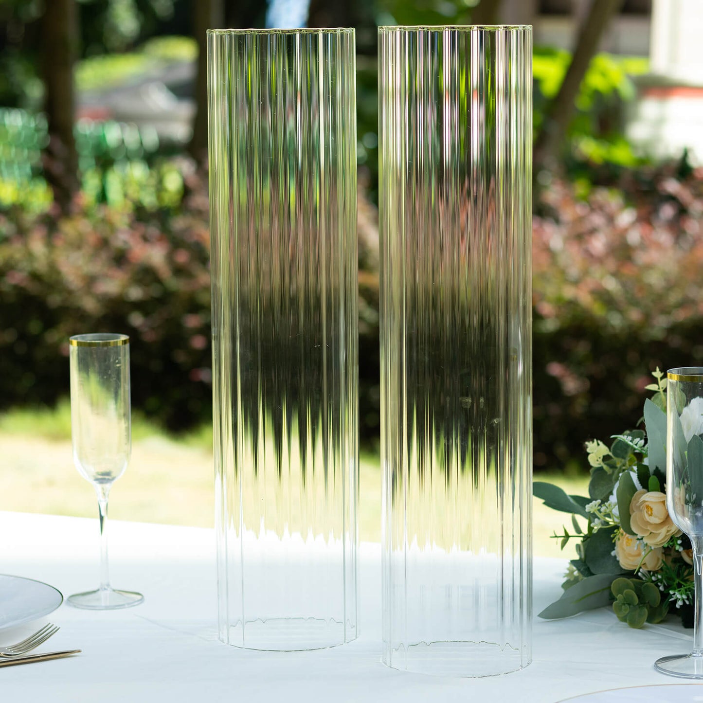 2 Pack Clear Ribbed Candle Holder Glass Shades With Open Ends, Pillar Hurricane Candelabra Candle Shades - 20"