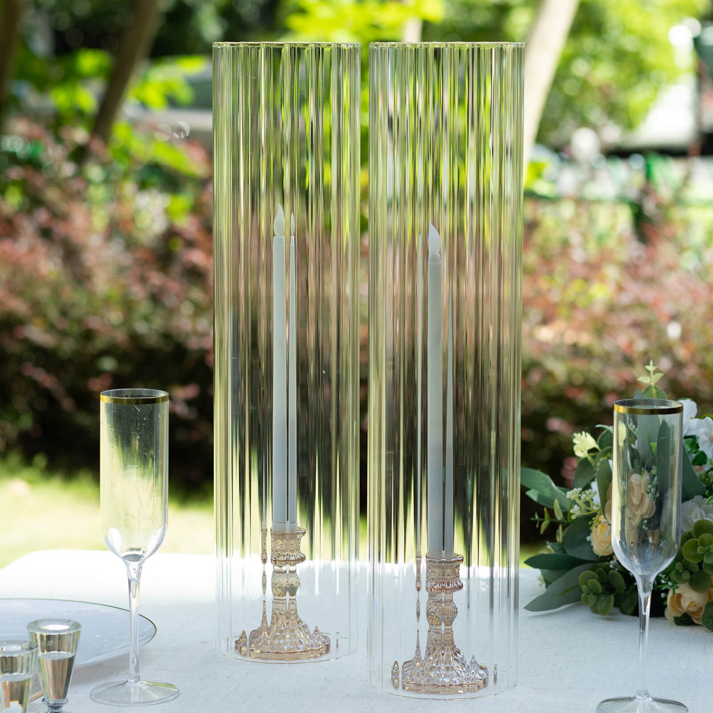 2 Pack Clear Ribbed Candle Holder Glass Shades With Open Ends, Pillar Hurricane Candelabra Candle Shades - 20"