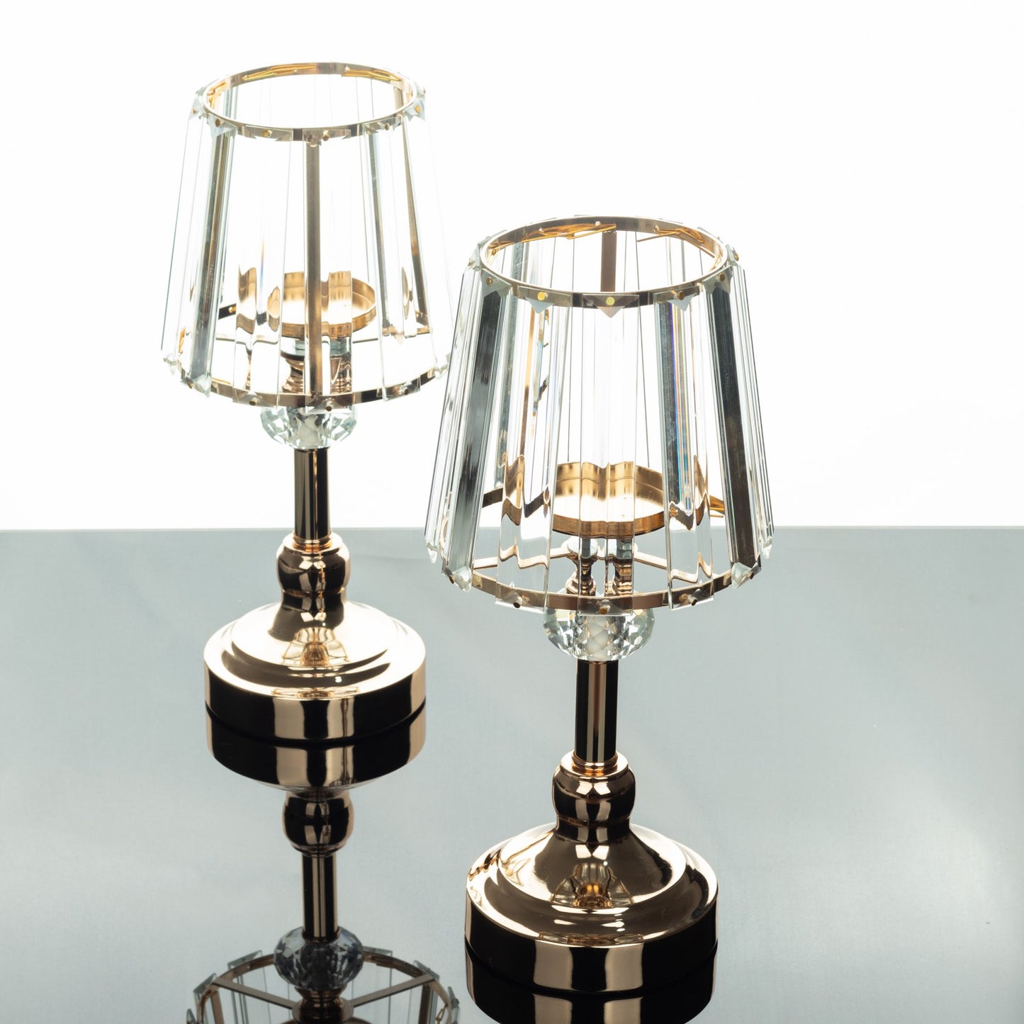 2-Pack 11" Crystal Pendant Candle Holders - Classic Empire Lamp Shade Style in Gold, Votive Candle Stand For Table Centerpieces