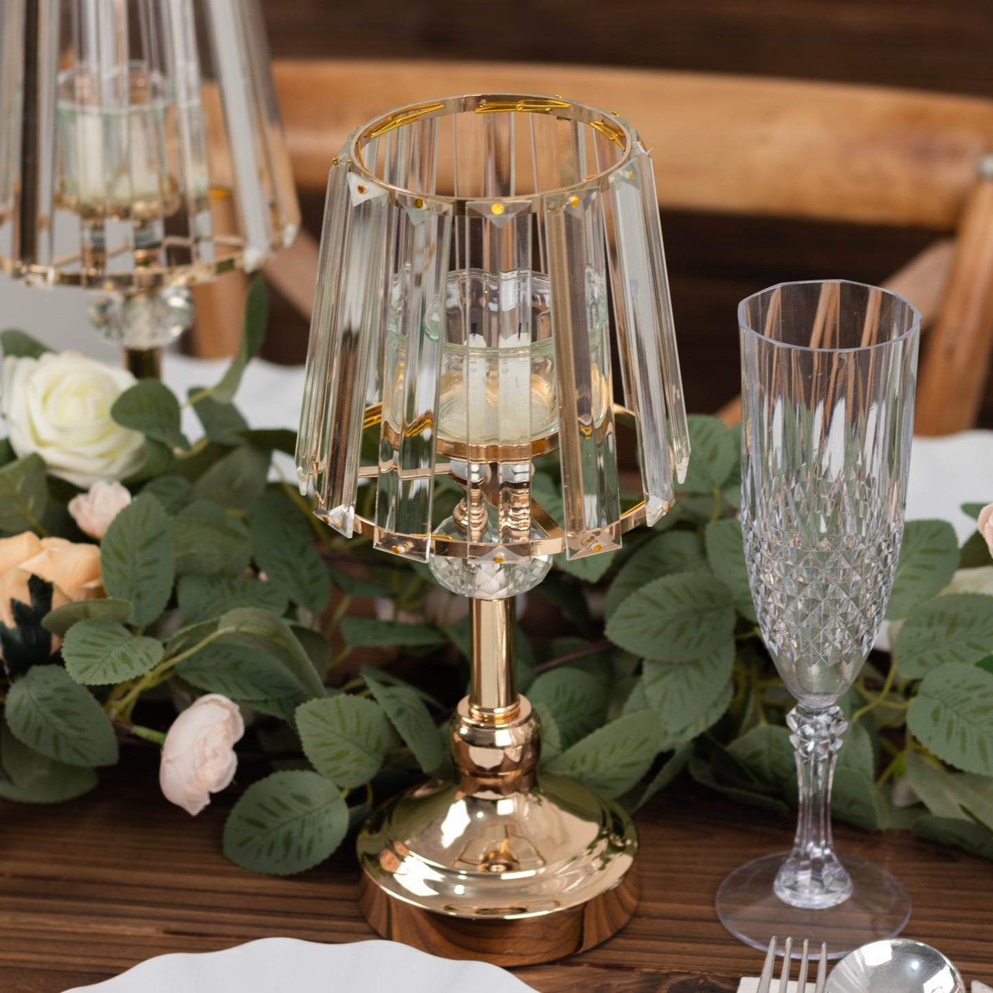 2-Pack 11" Crystal Pendant Candle Holders - Classic Empire Lamp Shade Style in Gold, Votive Candle Stand For Table Centerpieces