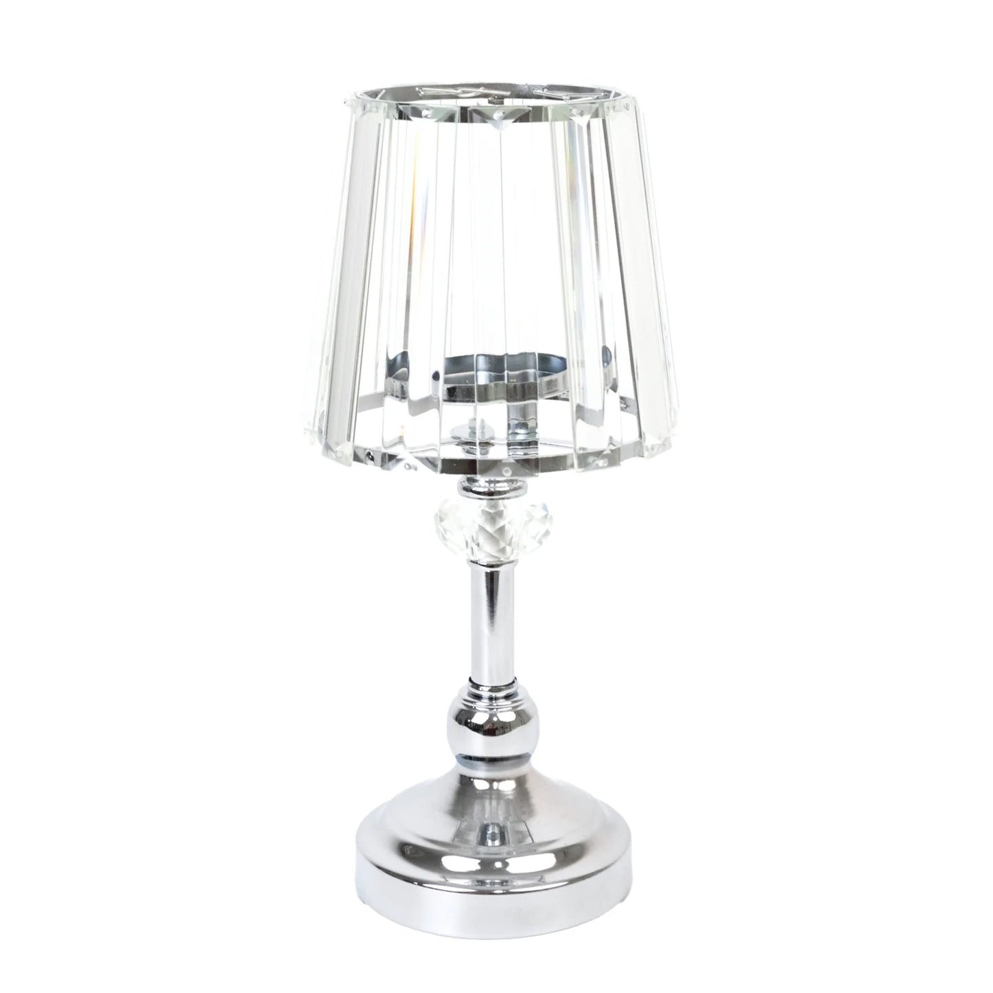 Silver crystal pendant candle holder in classic empire lamp shade style.