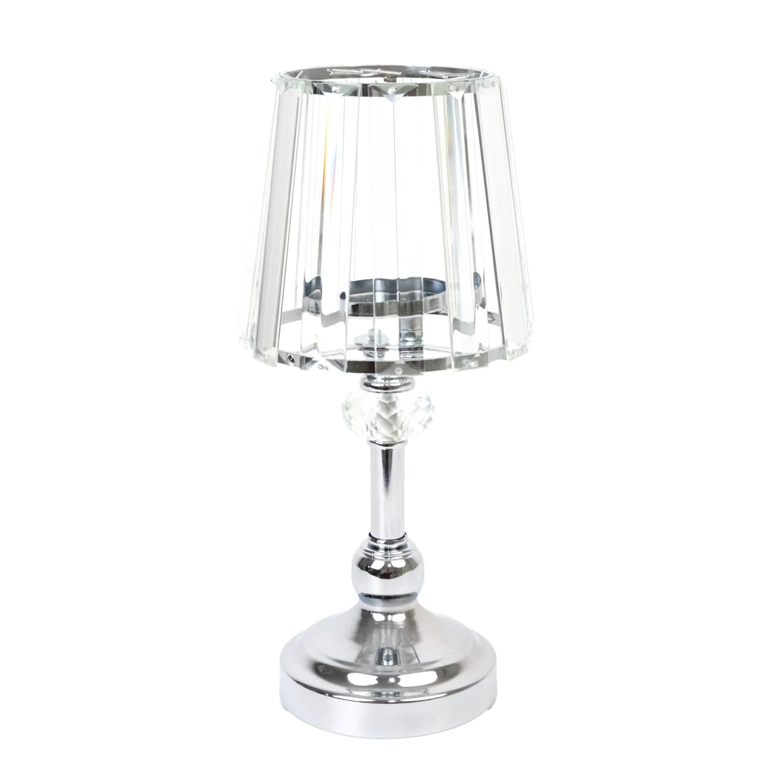 Silver crystal pendant candle holder in classic empire lamp shade style.