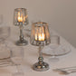 Silver crystal pendant candle holders on a table centerpiece.
