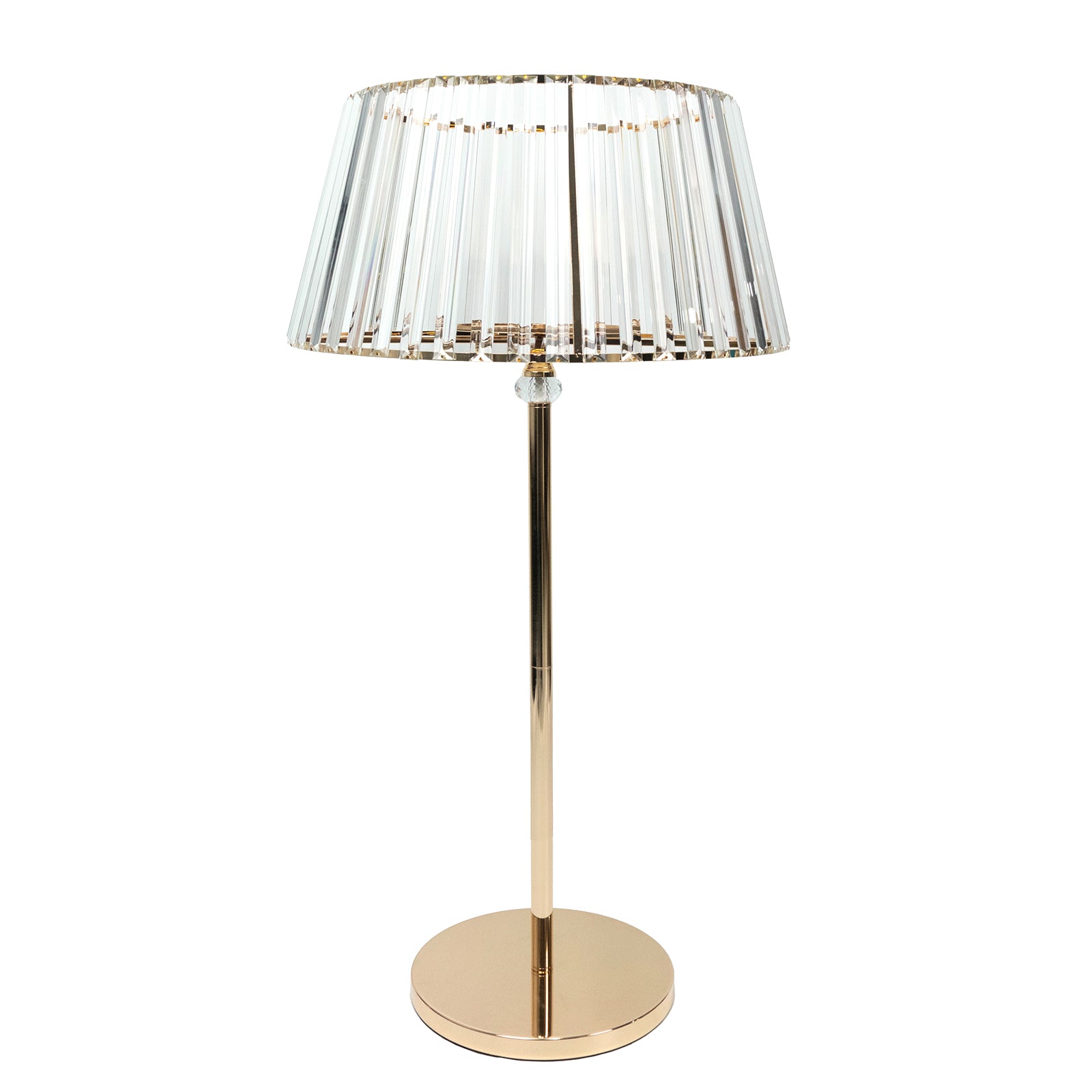Gold crystal pendant candle holder with classic empire lamp shade design. #whtbkgd