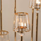Crystal Pendant 6-Arm Cluster Candelabra Candle Holder, 4ft Gold Metal Candle Stand with Round Base
