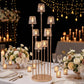 Gold Metal Cluster Candelabra Floor Stand, 7-Arm with Crystal Pendant Glass Shades - 4ft Tall Round 