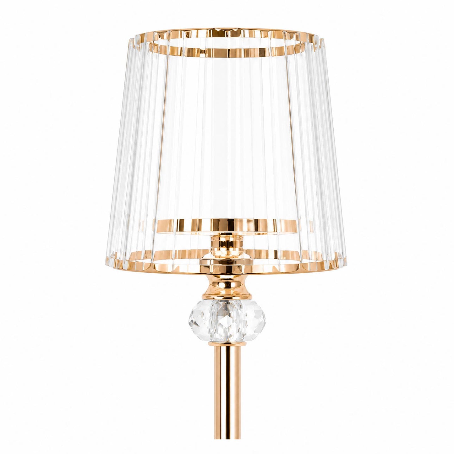 Gold Metal Cluster Candelabra Floor Stand, 7-Arm with Crystal Pendant Glass Shades - 4ft Tall Round 