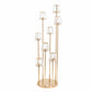 Gold Metal Cluster Candelabra Floor Stand, 8-Arm with Crystal Pendant Glass Shades - 4.3ft Tall Roun