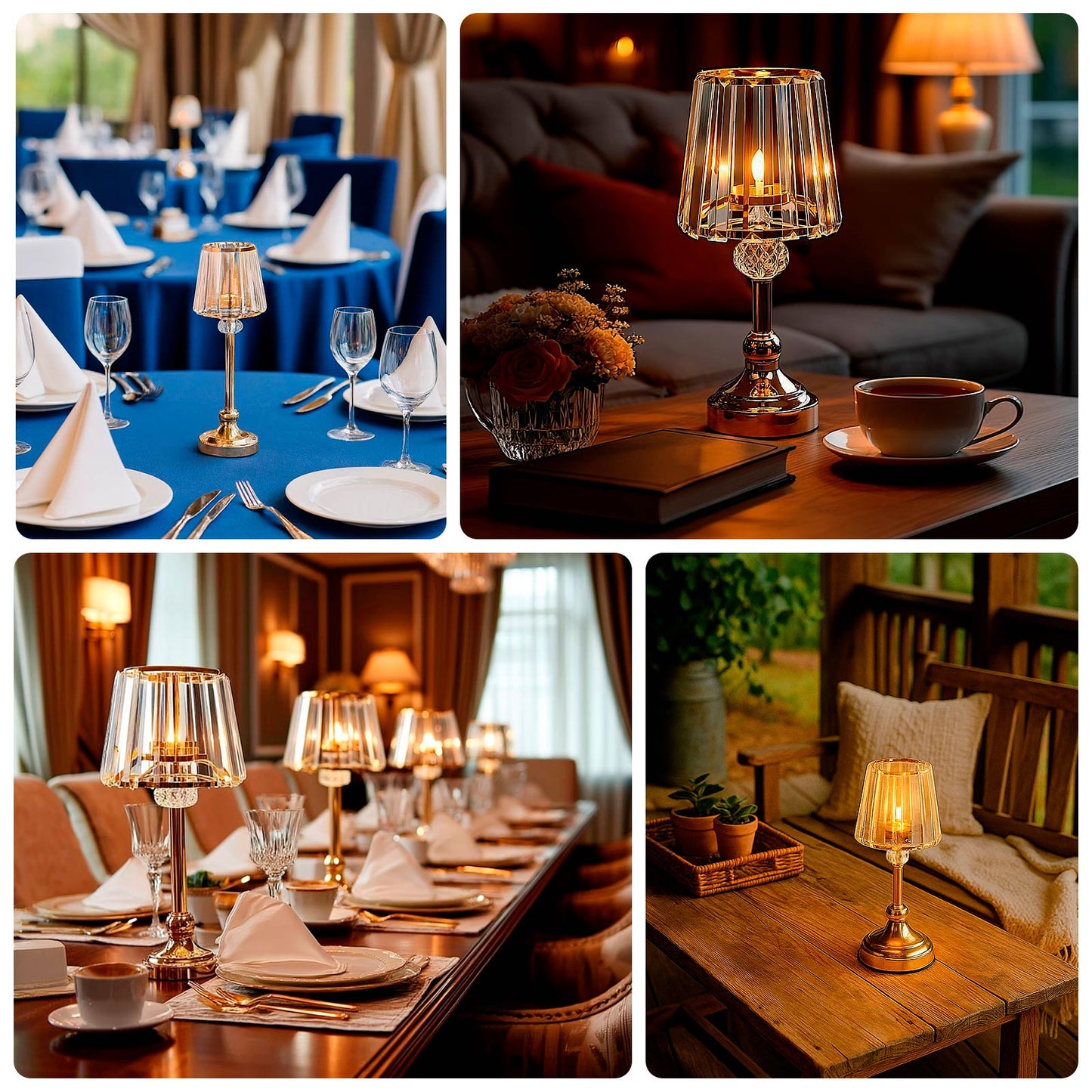 2-Pack 11" Crystal Pendant Candle Holders - Classic Empire Lamp Shade Style, Votive Candle Stand