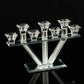 Clear crystal candelabra with mirror base, seven branches for taper candles.