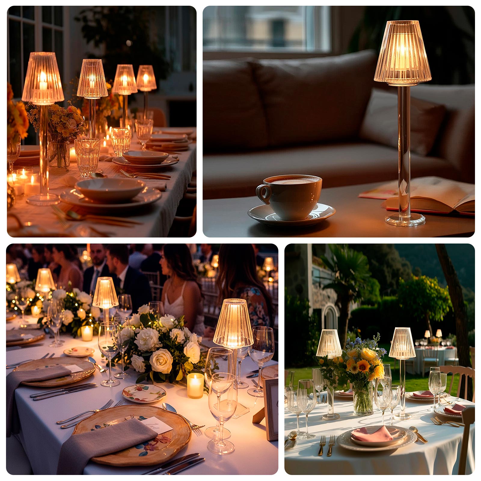 Set of 2 Clear Crystal Glass Candle Holders – 17" Elegant Ribbed Vintage Table Lamp Design