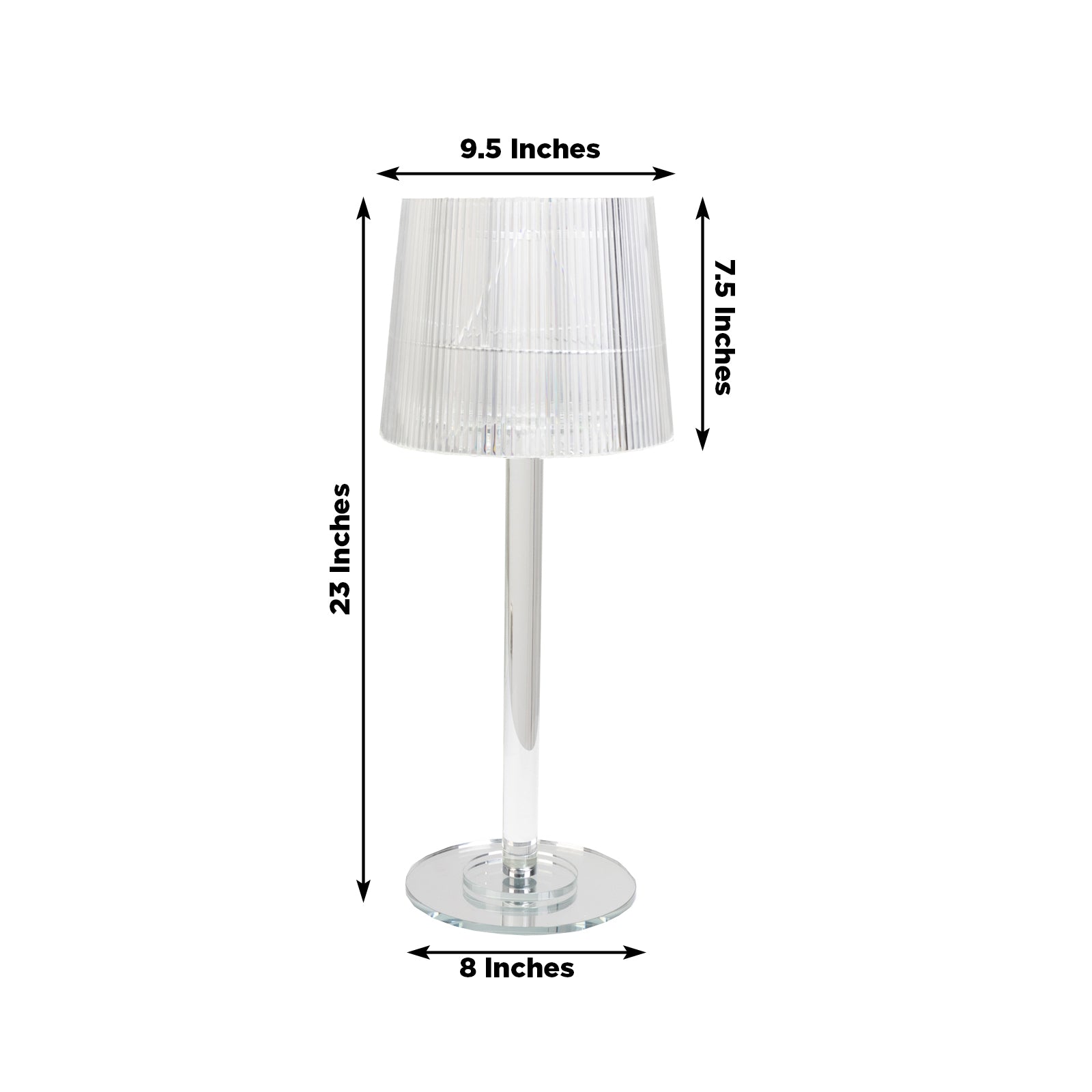 Clear acrylic candle lamp with ribbed shade, 23 inches tall.