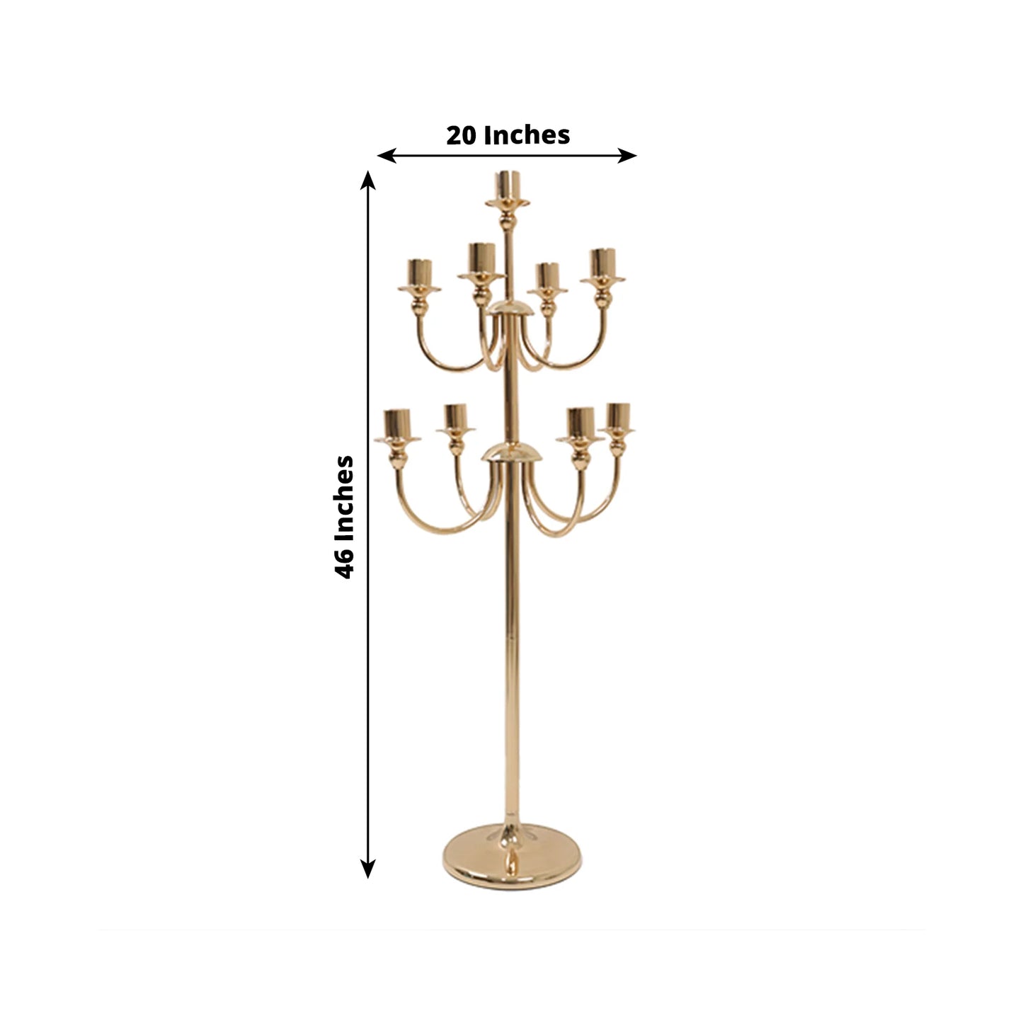 9-Arm Gold Metal Candelabra Candle Holder, Floor Standing Taper Candlestick Stand for Wedding, Home and Holiday Centerpieces - 46" Tall
