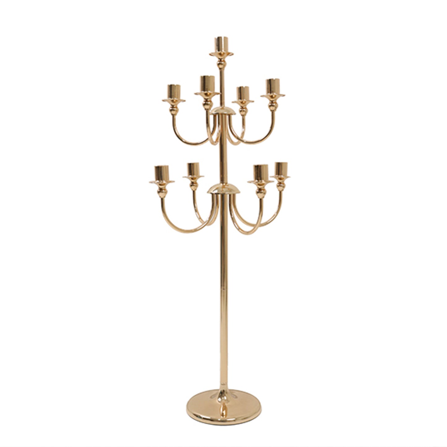 9-Arm Gold Metal Candelabra Candle Holder, Floor Standing Taper Candlestick Stand for Wedding, Home and Holiday Centerpieces - 46" Tall