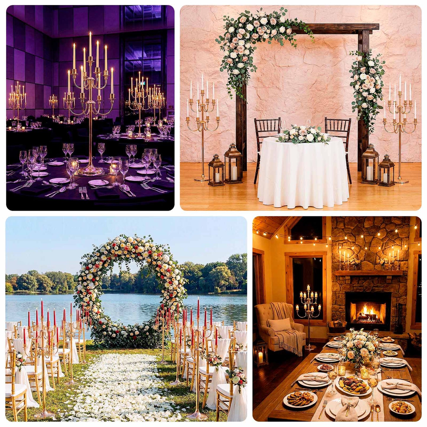 9-Arm Gold Metal Candelabra Candle Holder, Floor Standing Taper Candlestick Stand 46" Tall