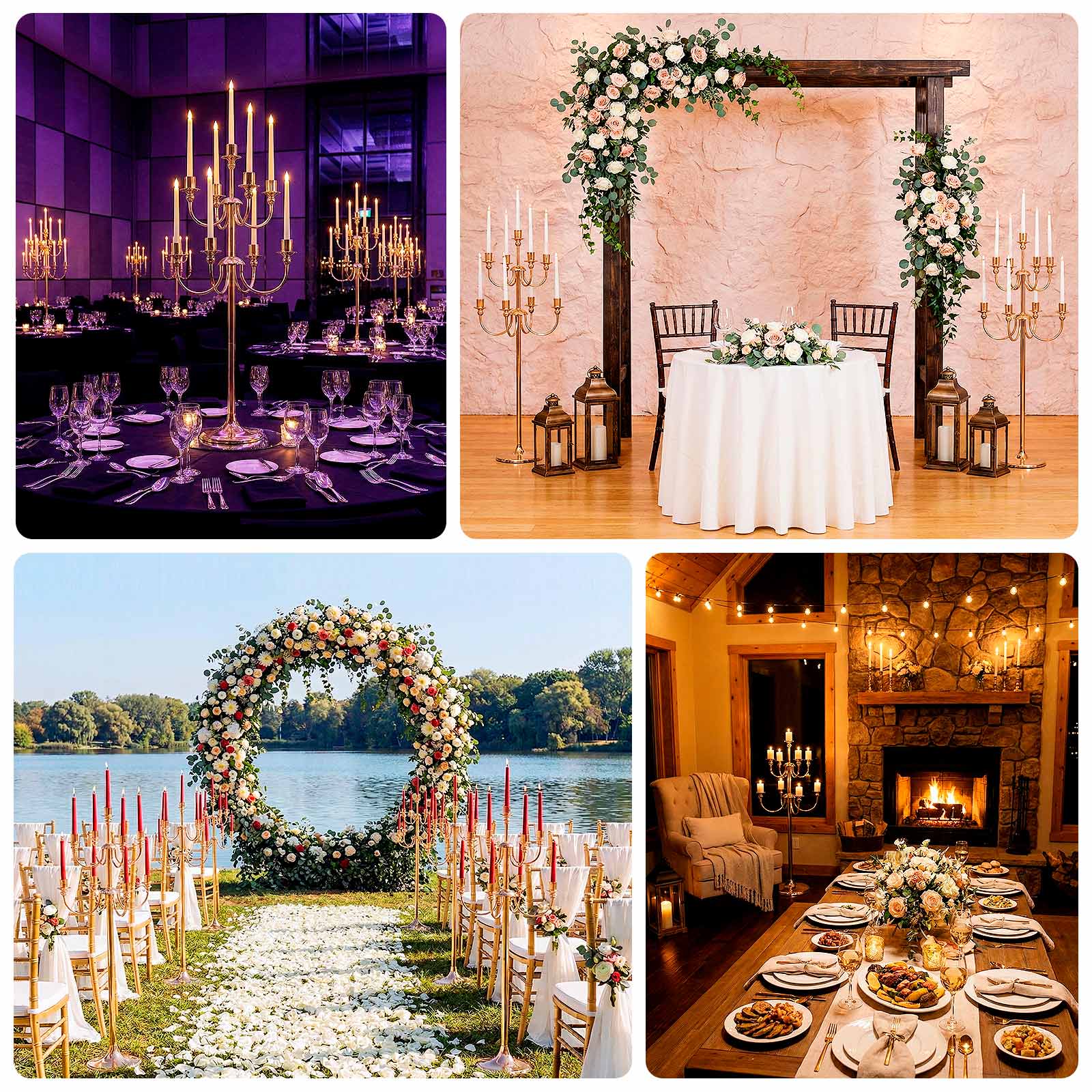 9-Arm Gold Metal Candelabra Candle Holder, Floor Standing Taper Candlestick Stand 46" Tall