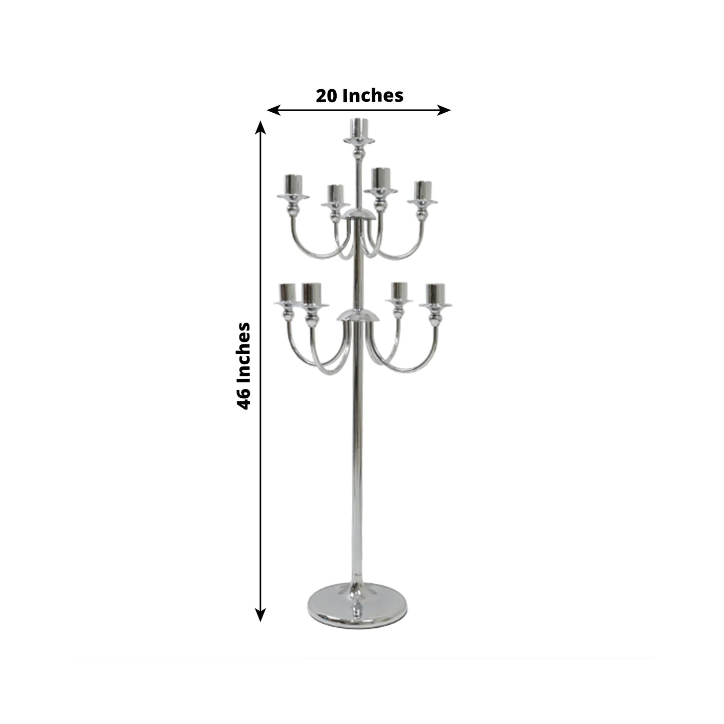 9-Arm Silver Metal Candelabra Candle Holder, Floor Standing Taper Candlestick Stand for Wedding, Home and Holiday Centerpieces - 46" Tall