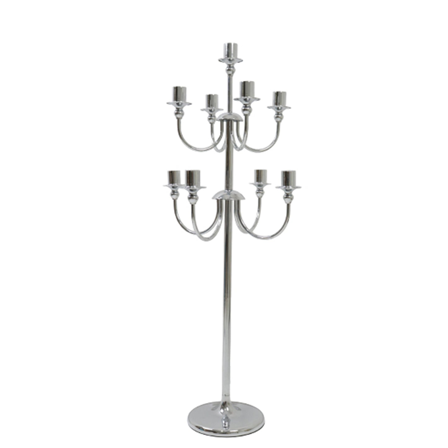 9-Arm Silver Metal Candelabra Candle Holder, Floor Standing Taper Candlestick Stand for Wedding, Home and Holiday Centerpieces - 46" Tall
