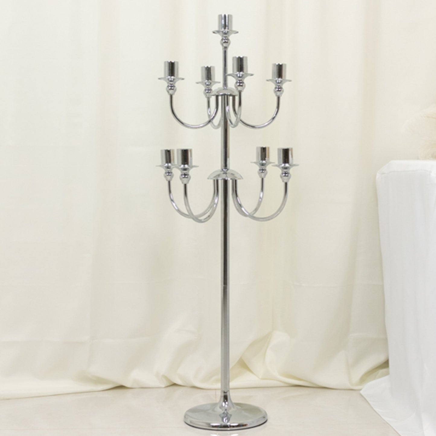 9-Arm Silver Metal Candelabra Candle Holder, Floor Standing Taper Candlestick Stand for Wedding, Home and Holiday Centerpieces - 46" Tall