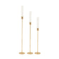 Gold metal taper candle holders with hurricane glass shades, set of 3.