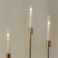 Gold metal taper candle holders with hurricane glass shades, set of 3.