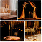 Gold metal taper candle holders with hurricane glass shades, set of 3.