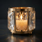 6 Pack 3" Gold Votive Candle Holders, Metal Frame Tea Light Cups with Faceted Crystal Pendant Panels