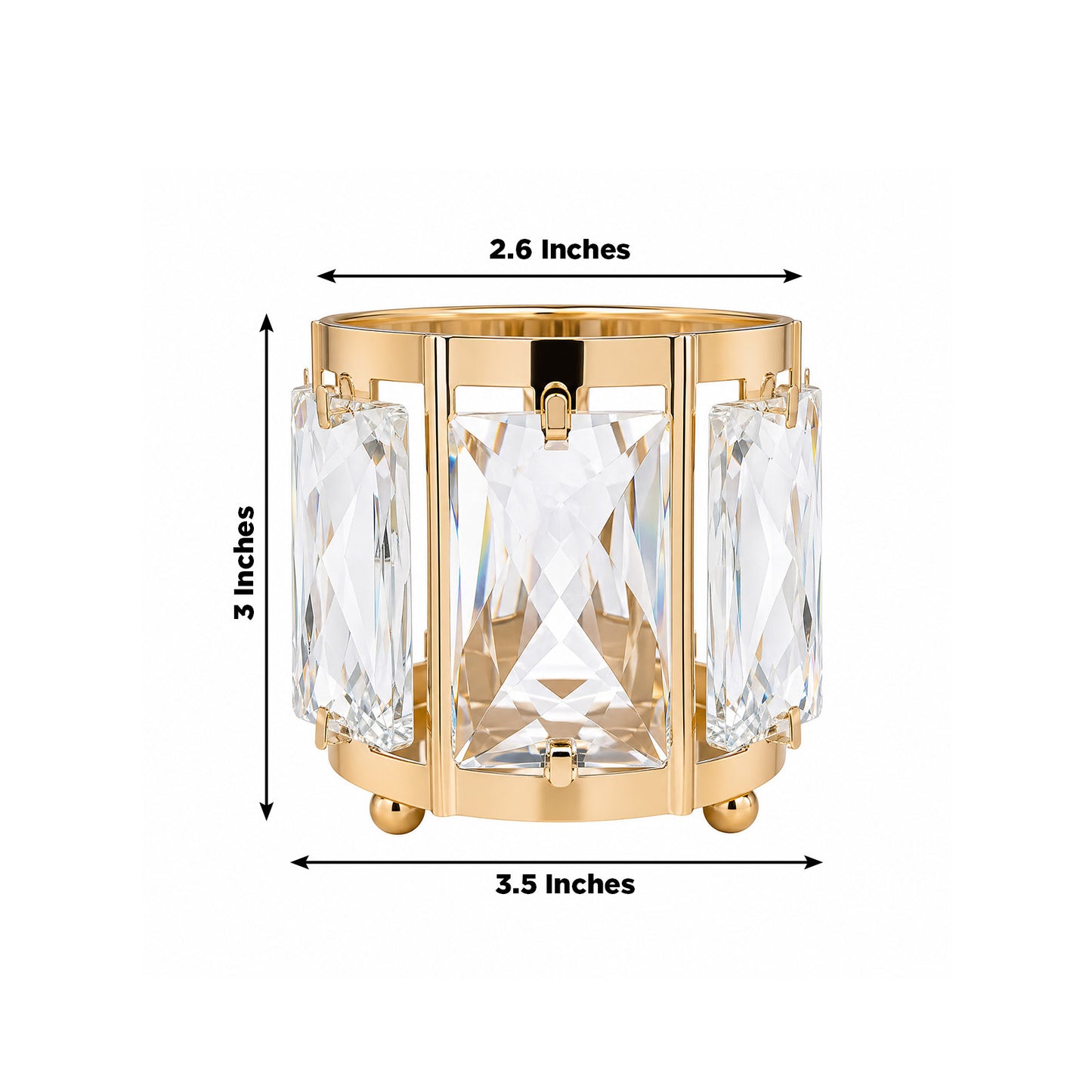 6 Pack 3" Gold Votive Candle Holders, Metal Frame Tea Light Cups with Faceted Crystal Pendant Panels