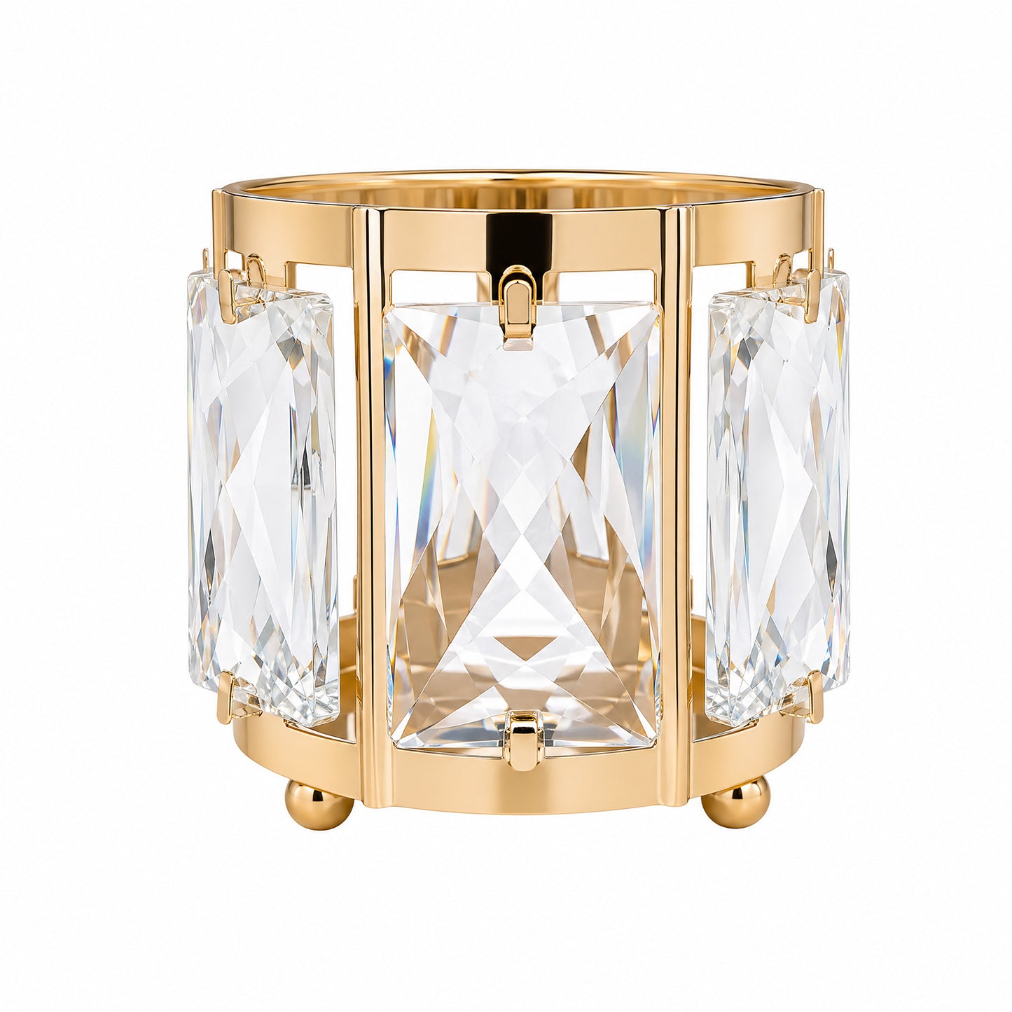 6 Pack 3" Gold Votive Candle Holders, Metal Frame Tea Light Cups with Faceted Crystal Pendant Panels